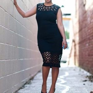 Mystic black midi dress LBD Sz L